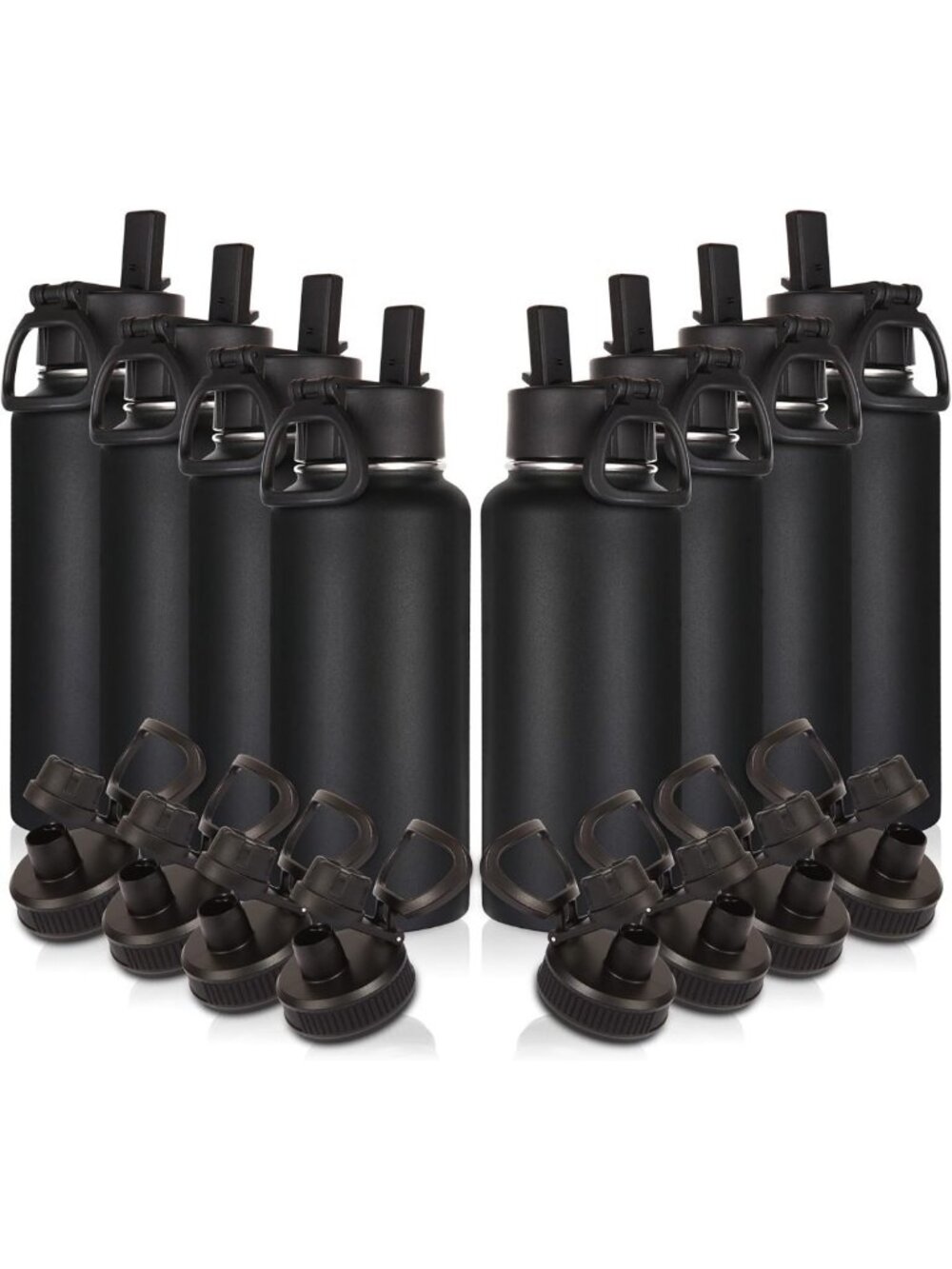 32oz Insulated Water Bottles 8 Pack - Straw & Spout Lids, Leakproof Metal Flask